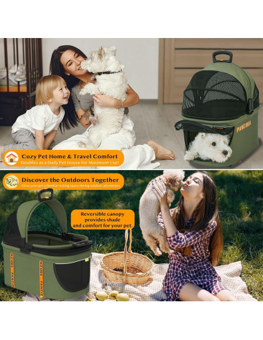 Carrito de Paseo PAWZIDEA 4 en 1 para Perros Pequeños y Medianos