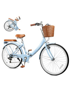 Bicicleta de Playa Plegable Kaiwrxin 26" 7 Velocidades Azul