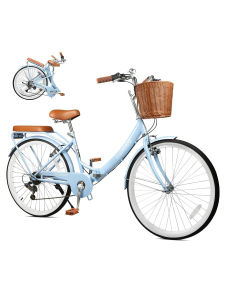 Bicicleta de Playa Plegable Kaiwrxin 26" 7 Velocidades Azul