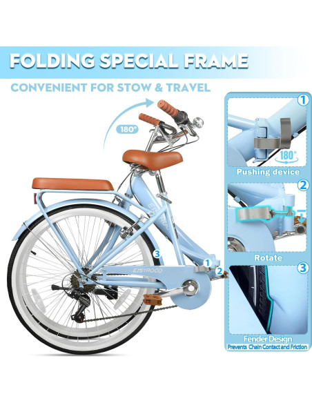 Bicicleta de Playa Plegable Kaiwrxin 26" 7 Velocidades Azul