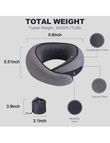 Almohada de Viaje VOTEUR para Cuello Espuma de Memoria Gris