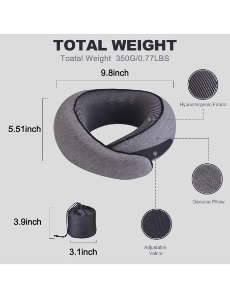 Almohada de Viaje VOTEUR para Cuello Espuma de Memoria Gris