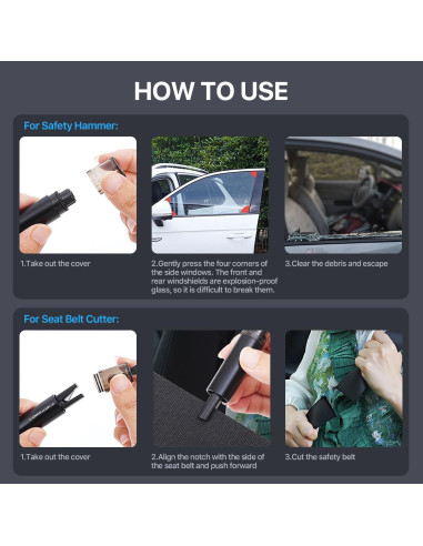 Martillo de Seguridad VisionSync CA005 2 en 1 Cortador y Rompedor