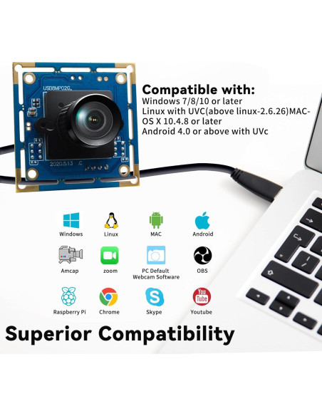 Módulo de Cámara USB 8MP ALPCAM Lente Sin Distorsión 75