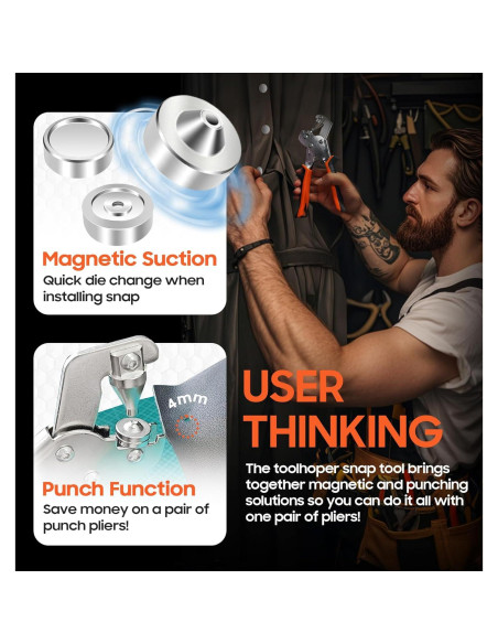 Kit de Sujetadores a Presión Toolhoper 300 Pcs 15mm Naranja