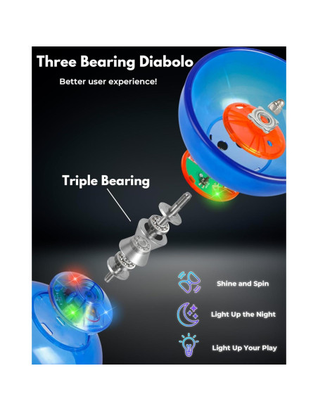 Diábolo LED Recargable Sporty Play Azul con Palos y Cuerda