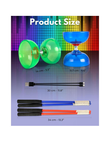 Diábolo LED Recargable Sporty Play Azul con Palos y Cuerda