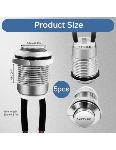 Interruptor de Botón Momentáneo Dirvcp IP66 5 Pcs Plateado 2