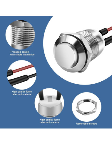 Interruptor de Botón Momentáneo Dirvcp IP66 5 Pcs Plateado