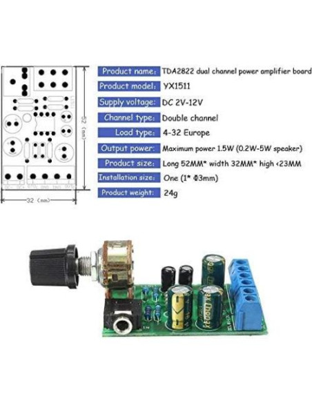 Amplificador de Audio Estéreo 2.0 Ximimark TDA2822M 12V