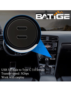 Cable de Montaje en Panel USB 3.0 BATIGE 0.91m 2 Puertos Tipo C 2