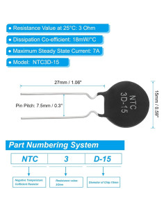 Termistores NTC 3 Ohm PATIKIL 10 Pcs Sensor Temperatura 2