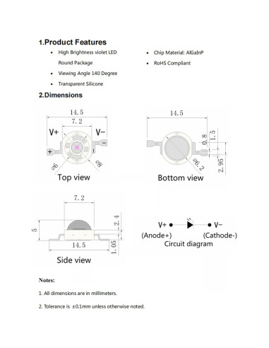 10 Chips LED 3W Alta Potencia LEDGUHON 410-415nm 700mA