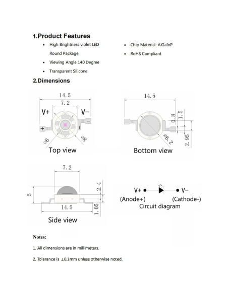 10 Chips LED 3W Alta Potencia LEDGUHON 410-415nm 700mA