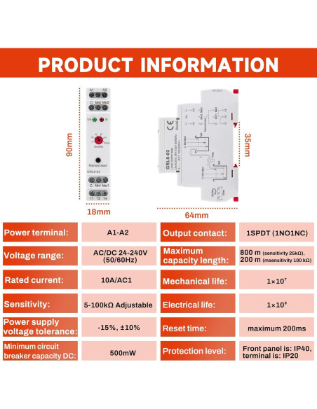 Relé de Control de Nivel de Líquido ZPSHYD GRL8-03 10A 24-240V