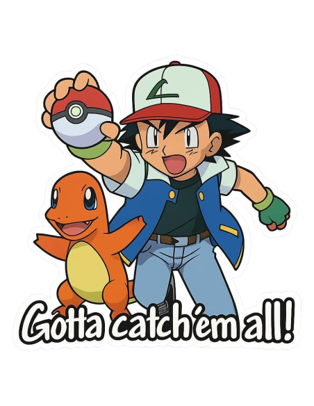 Sticker Anime Ash Ketchum y Charmander 7.62 cm