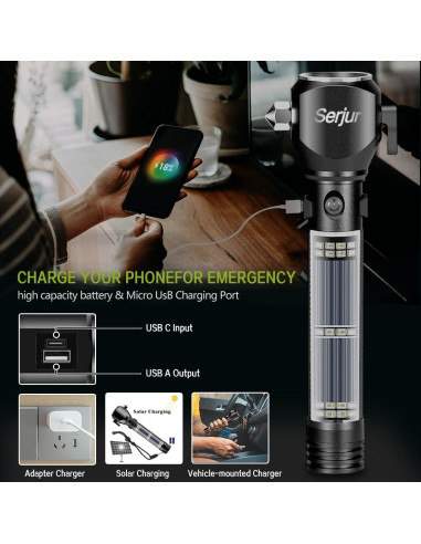 Linterna Táctica Multifuncional Serjur 2 Pack - Kit de Emergencia