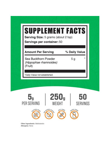 Polvo de Espino Marino BulkSupplements 250g - Suplemento Vegano