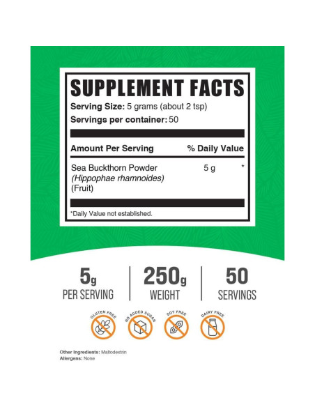 Polvo de Espino Marino BulkSupplements 250g - Suplemento Vegano