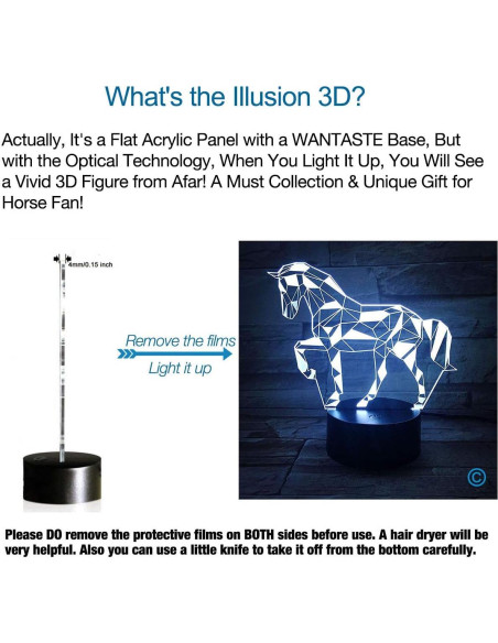 Lámpara Nocturna 3D Caballo WANTASTE con Control Remoto