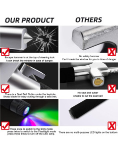 Bloqueo de Volante Antirrobo KNFRXO 4-en-1 con Linterna LED 2