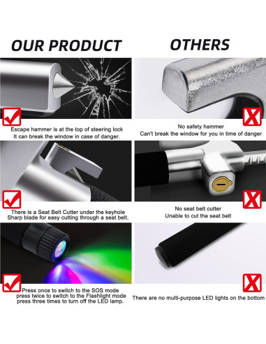 Bloqueo de Volante Antirrobo KNFRXO 4-en-1 con Linterna LED