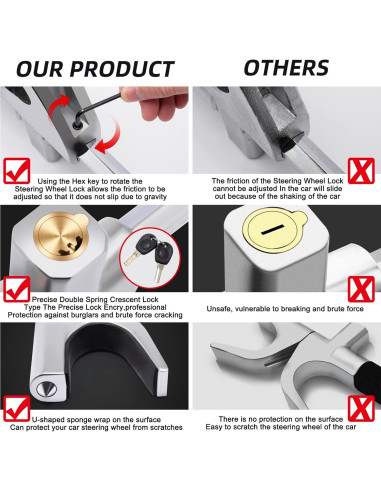 Bloqueo de Volante Antirrobo KNFRXO 4-en-1 con Linterna LED