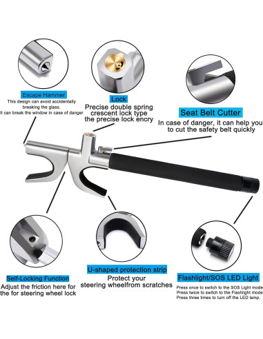 Bloqueo de Volante Antirrobo KNFRXO 4-en-1 con Linterna LED