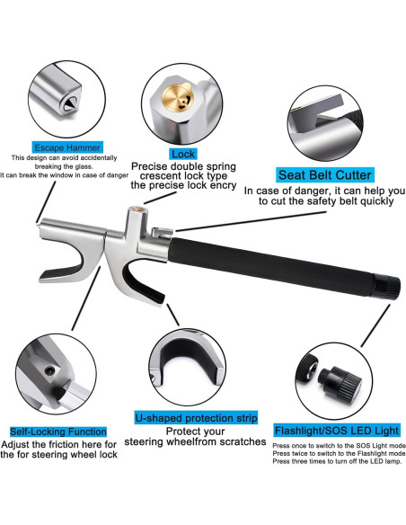 Bloqueo de Volante Antirrobo KNFRXO 4-en-1 con Linterna LED