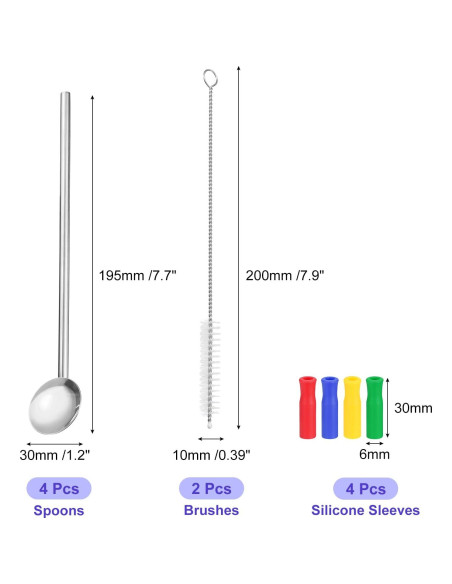 Cucharas de Acero Inoxidable uxcell 4Pcs 19.56cm Reutilizables