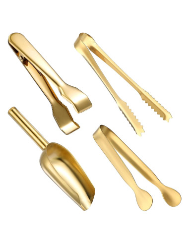 Juego de 4 Piezas Pinzas y Cucharas de Hielo Sieral Oro
