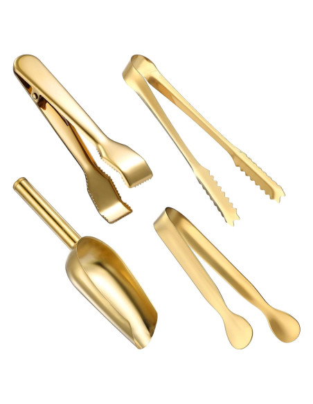 Juego de 4 Piezas Pinzas y Cucharas de Hielo Sieral Oro