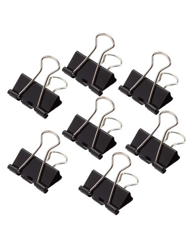 144 Clips de Carpeta ZIQI 25mm Negros Reutilizables de Acero