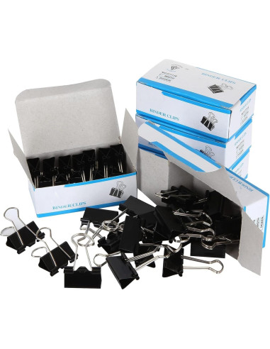 144 Clips de Carpeta ZIQI 25mm Negros Reutilizables de Acero