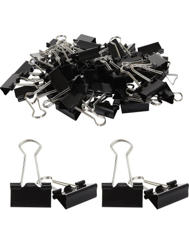144 Clips de Carpeta ZIQI 25mm Negros Reutilizables de Acero