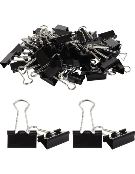 144 Clips de Carpeta ZIQI 25mm Negros Reutilizables de Acero