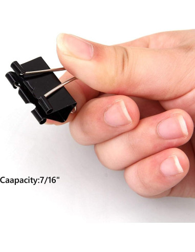 144 Clips de Carpeta ZIQI 25mm Negros Reutilizables de Acero