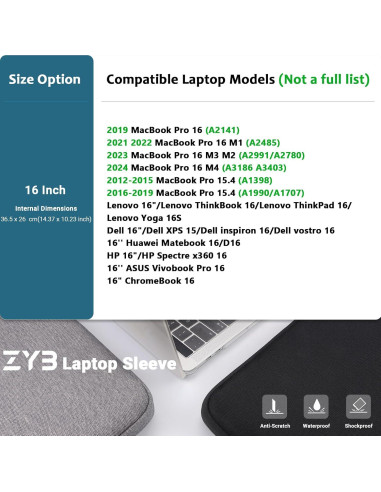 Funda para Laptop ZYB 16 Pulgadas Impermeable - Negro