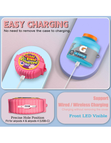 Paquete 3 Fundas Silicona Kawaii para Airpods 4 - Azul, Morado, Rosa