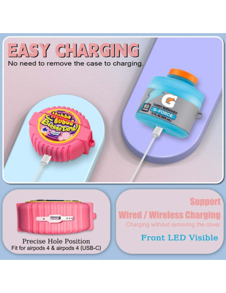 Paquete 3 Fundas Silicona Kawaii para Airpods 4 - Azul, Morado, Rosa