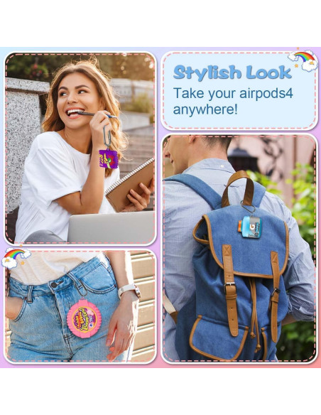 Paquete 3 Fundas Silicona Kawaii para Airpods 4 - Azul, Morado, Rosa