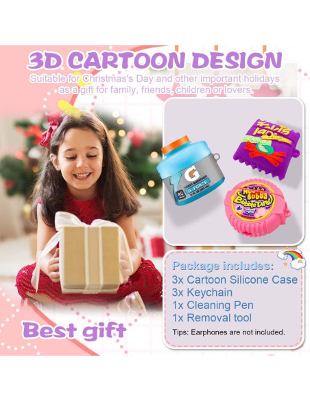 Paquete 3 Fundas Silicona Kawaii para Airpods 4 - Azul, Morado, Rosa