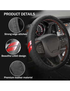 Funda de Volante YOSRTER para Dodge 14-15 Pulgadas Borde Rojo 2