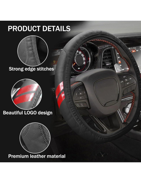 Funda de Volante YOSRTER para Dodge 14-15 Pulgadas Borde Rojo