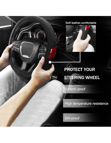 Funda de Volante YOSRTER para Dodge 14-15 Pulgadas Borde Rojo