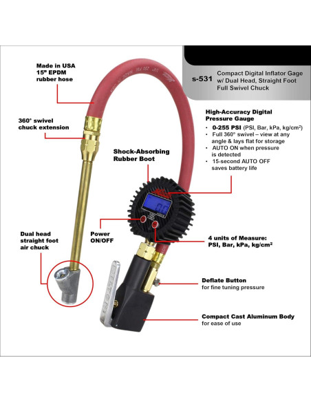 Inflador Digital de Neumáticos Milton S-531 255 PSI Compacto