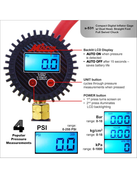Inflador Digital de Neumáticos Milton S-531 255 PSI Compacto