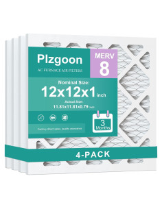 Filtro de aire Plzgoon 12x12x1 MERV 8 - Paquete de 4