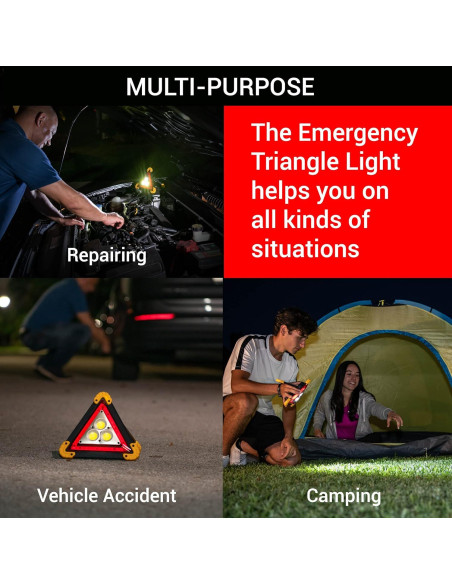 Triángulo de Advertencia LED Thehitdeal - Resistente al Agua, 4 Modos