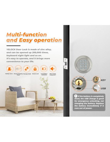 Perilla de Puerta Electrónica Buoan YL-98 Níquel con Teclado